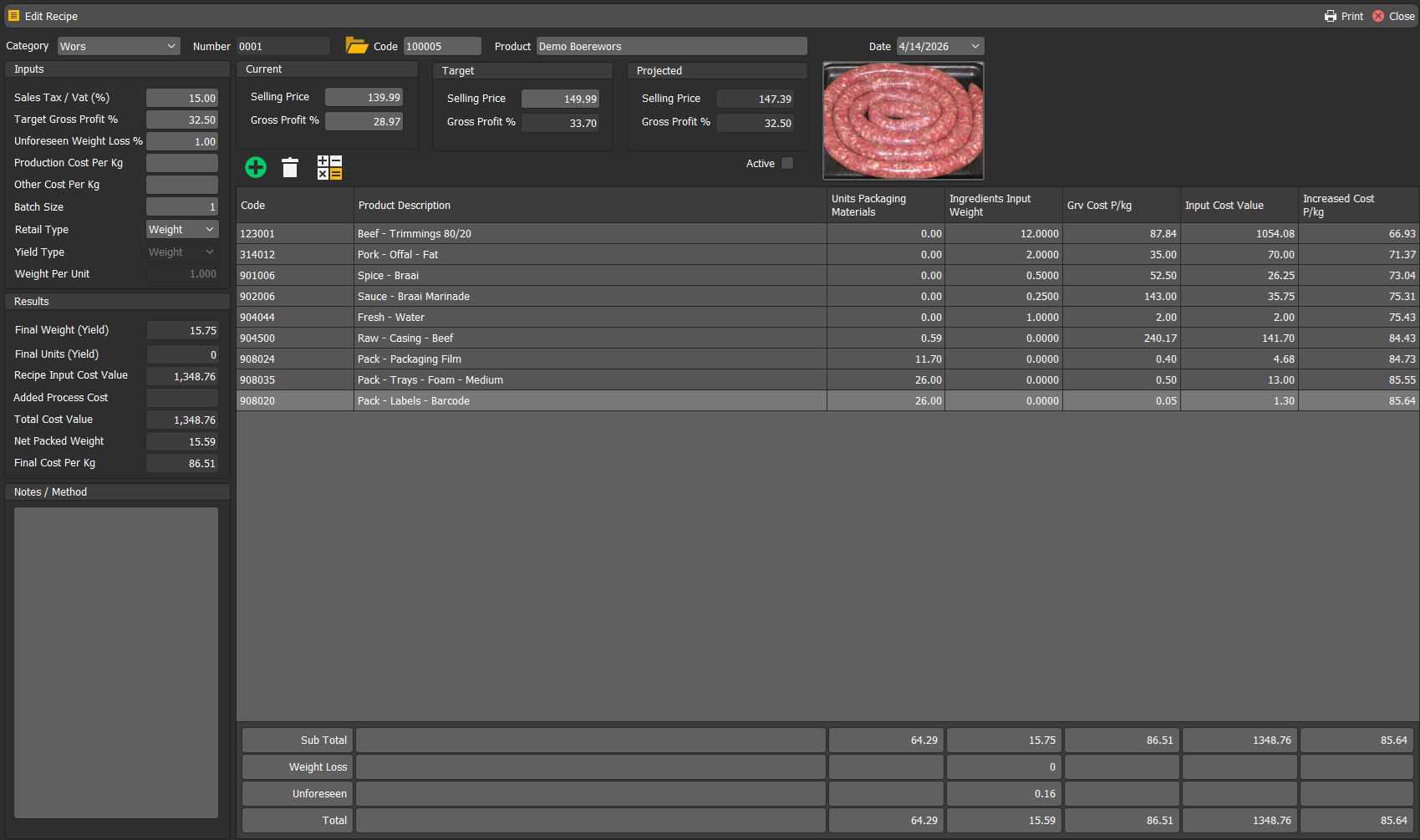 MeatWise Recipe Costing